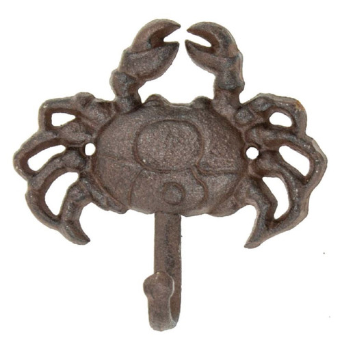 Crab Single Wall Hook Cast Iron Antiqued Brown