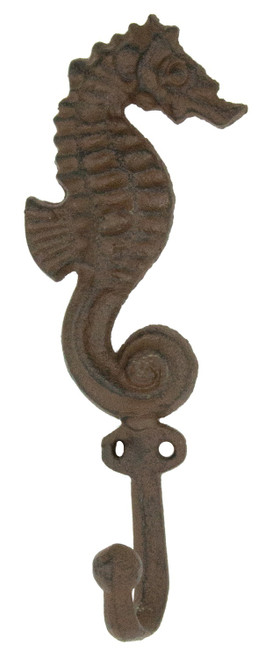 Seahorse Single Wall Hook Cast Iron Antiqued Brown