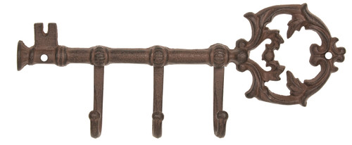 Ornate Key Shaped Triple Wall Hooks Key Holder Cast Iron