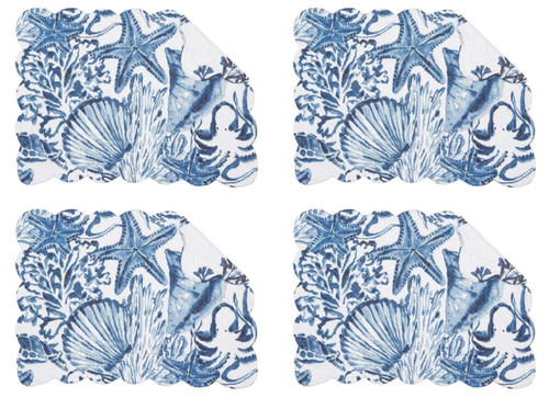 Blue Coast Shells and Starfish Placemats Set of 4 Quilted Cotton