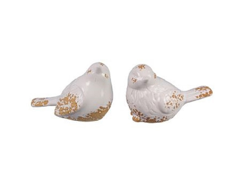 Porcelain White Bird Figurines Distressed Finish Set of 2 Shelf Sitters