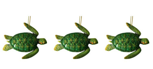 Coastal Reef Green Sea Turtle Green and Yellow Christmas Ornament Set of 3