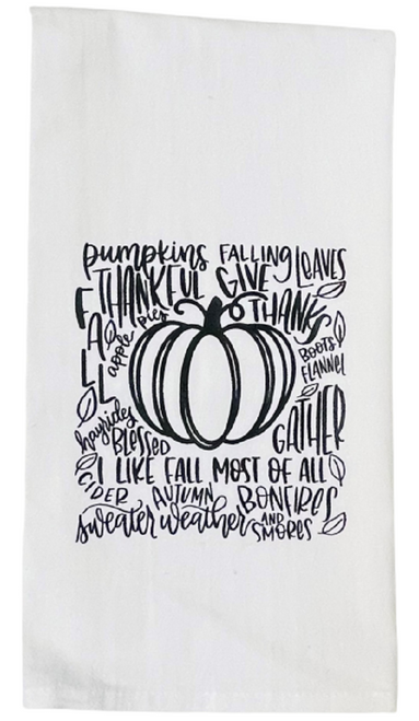 Give Thanks Fall Pumpkin Smores Thankful Gather Blessed Kitchen Flour Sack Towel