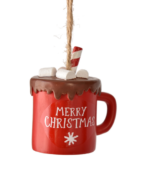 Cup of Hot Cocoa in Merry Christmas Mug Holiday Ornament