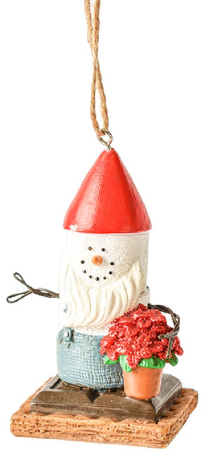 Smores Gnome with Potted Poinsettia Christmas Holiday Ornament