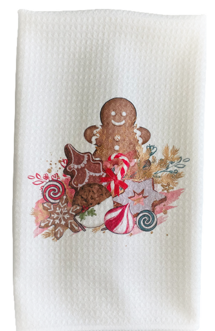 Gingerbread Cookies Sweet Treats Microfiber Waffle Weave Kitchen Dish Towel