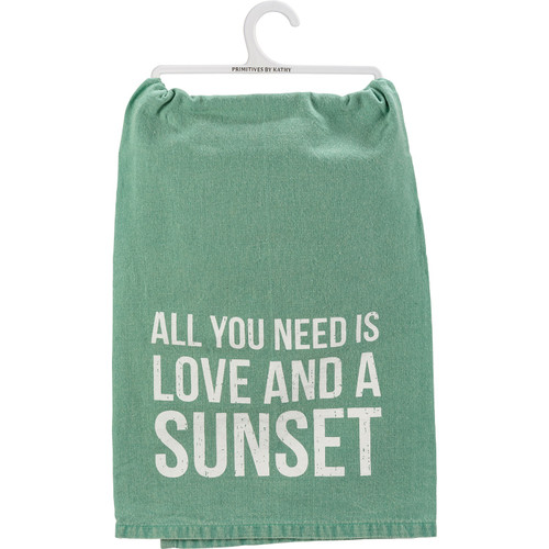 All You  Need is Love and a Sunset Green Kitchen Dish Towel