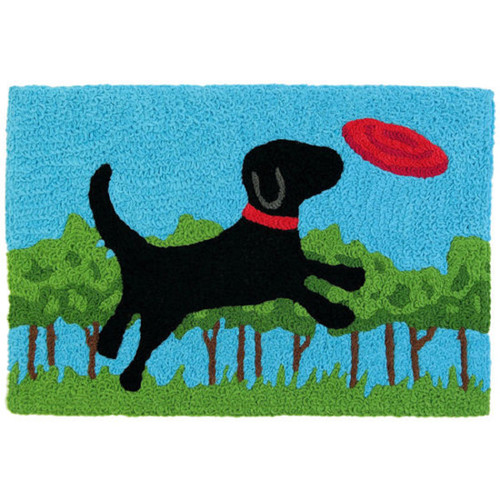 Frisbee Fido Family Dog Playing Catch  30 X 20 Inch Area Accent Washable Rug