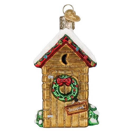 Holiday Outhouse Christmas Ornament Blown Glass
