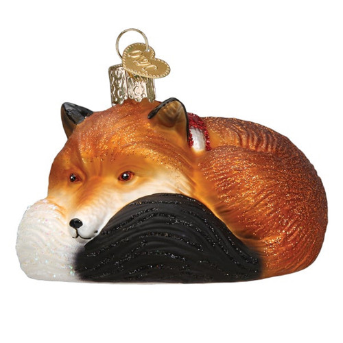 Cozy Fox in Red Scarf Christmas Holiday Ornament Blown Glass