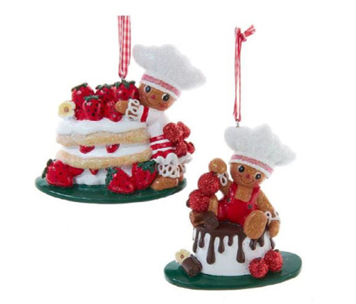 Gingerbread Bakers Baking Cakes Christmas Holiday Ornaments Set of 2
