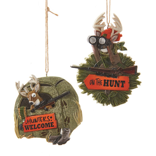 Hunting Deer On the Hunt Welcome Hunters Christmas Holiday Ornaments Set of 2