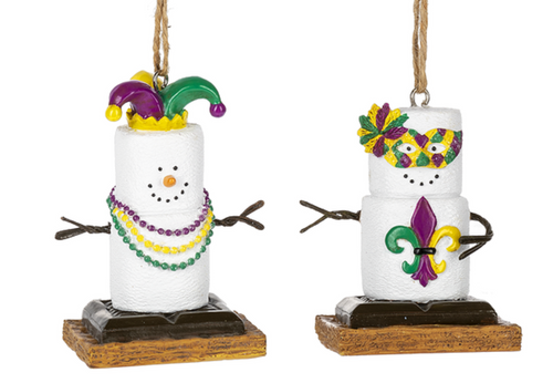 Smores Mardi Gras Man and Woman Christmas Holiday Ornaments Set of 2