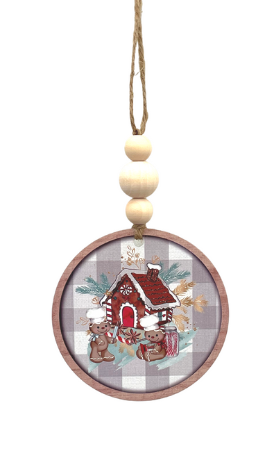 Gingerbread House and Gingerbread Men Christmas Holiday Ornament Metal