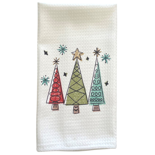 Retro Christmas Trees Microfiber Waffle Weave Kitchen Dish Towel