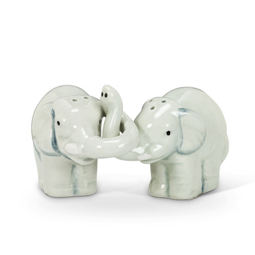 Gray Hugging Elephants Salt and Pepper Shaker Set Ceramic