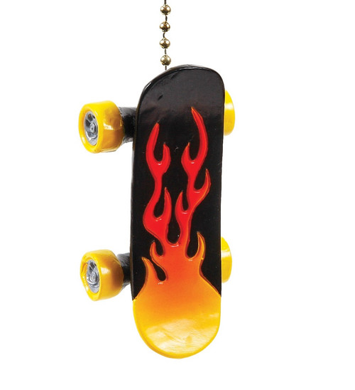 Skateboard with Flames Ceiling Fan Pull or Light Pull Chain