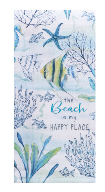 Beach is Happy Place Underwater Scene Blue Sea Dual Purpose Kitchen Terry Towel