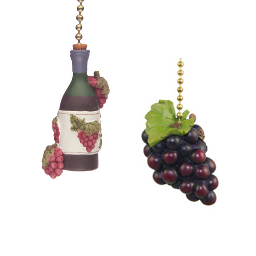 Tuscany Grapes and Bottle of Wine Vineyards Ceiling Fan or Light Pulls Set of 2