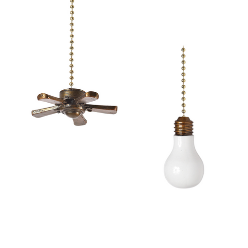Fan Shape and Light Bulb Ceiling Fan or Light Pulls Set of 2