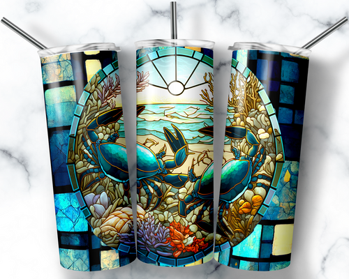 Maryland Blue Crab Stained Glass Look 20 Oz Skinny Metal Tumbler w/Lid and Straw