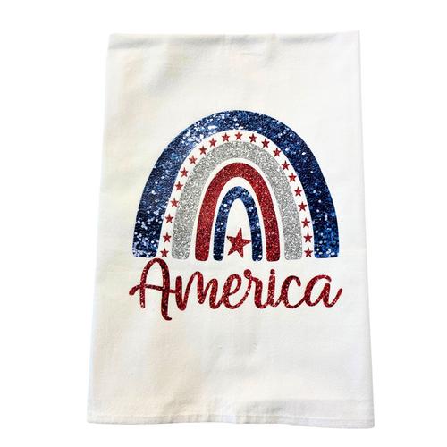 America Red White Blue Stars and Stripes Patriotic Flour Sack Kitchen Towel