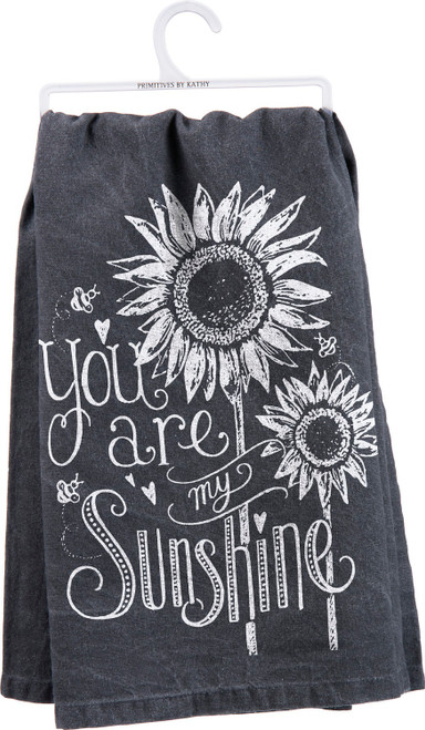 You are My Sunshine Sunflowers Gray Cotton Kitchen Dish Towel