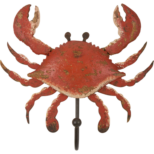 Steamed Red Crab Coastal Single Wall Hook Wood 7.5 Inches