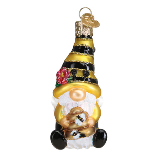 Bee Happy Gnome Old World Christmas Holiday Ornament Glass