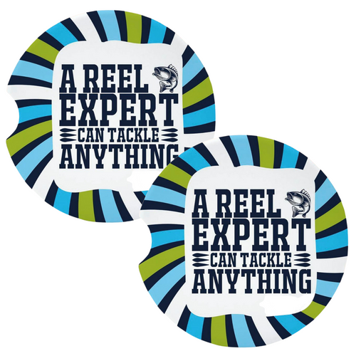 Reel Expert Can Tackle Anything Fishing Coasters for Car Cup Holders Set of 2