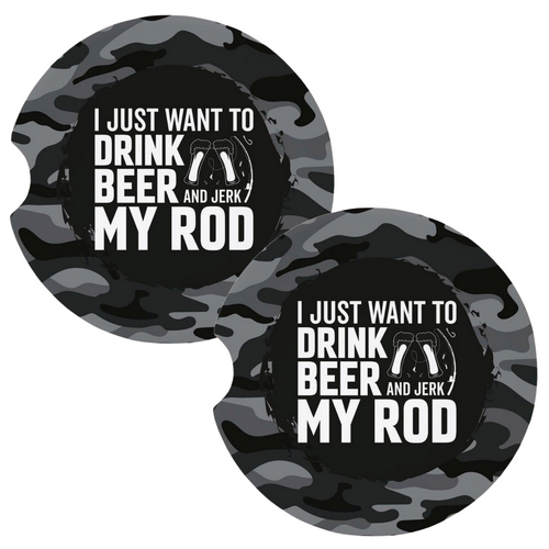 I Just Want to Drink Fishing Gray Camo Coasters for Car Cup Holders Set of 2