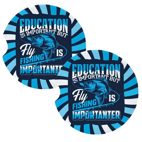 Education is Important Fly Fishing Coasters for Car Cup Holders Set of 2