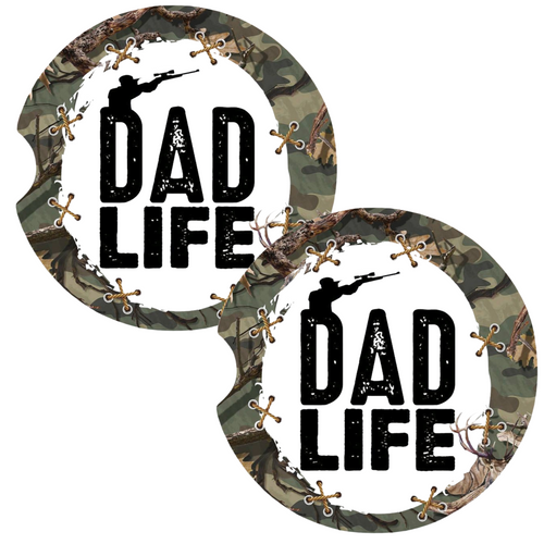 Dad Life Hunter Green and Brown Camouflage Coasters for Car Cup Holders Set of 2