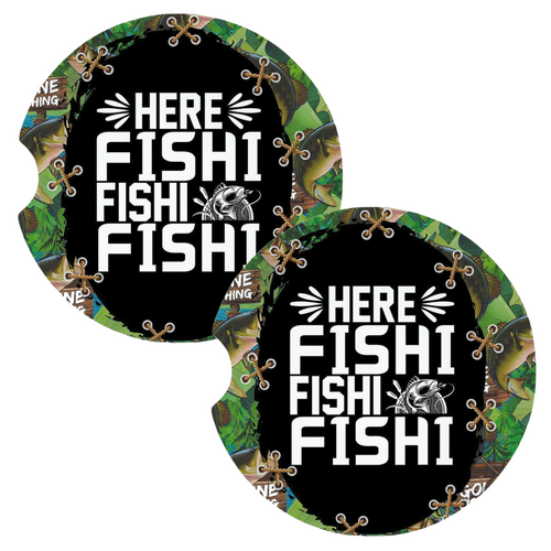 Here Fishi Fishi Fishing Coasters for Car Cup Holders Set of 2