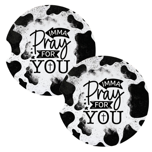 Imma Pray for You Sassy Cow Pring Coasters for Car Cup Holders Set of 2