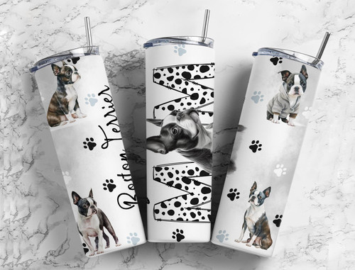 Boston Terrier Dog Mom 20 Oz Insulated Metal Tumbler w/Lid and Straw