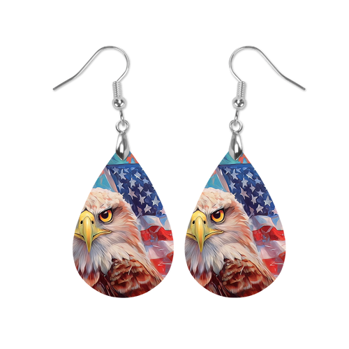 American Eagle Patriotic USA Flag 4th of July Teardrop Earrings