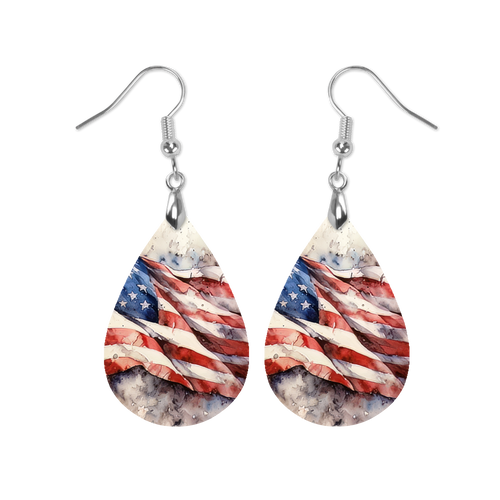 Flag Waves Patriotic USA 4th of July Teardrop Earrings