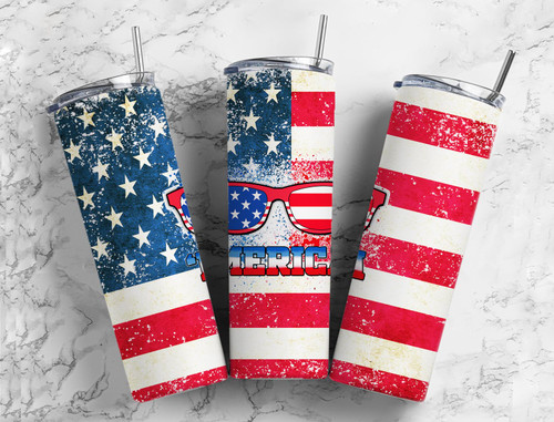 Merica Patriotic USA 20 Oz Skinny Metal Tumbler w/Lid and Straw