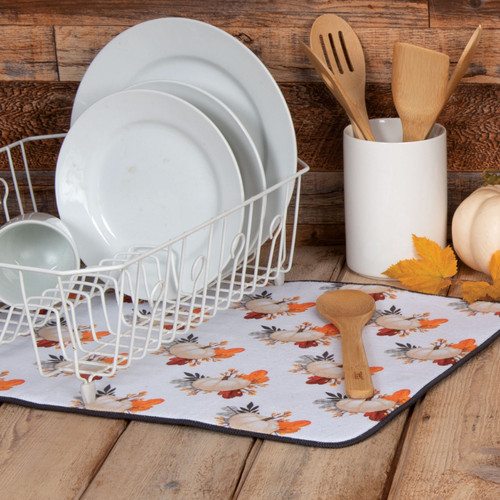 Gingham Pumpkins and Fall Leaves Kitchen Countertop Drying Mat - Mary B  Decorative Art