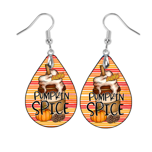 Pumpkin Spice Fall Favorite Teardrop Earrings 1.5 Inch Dangle Pierced Ears