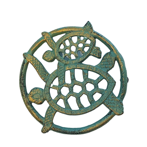 Mom and Baby Sea Turtles Tableop Trivet Cast Iron 6.75 Inches