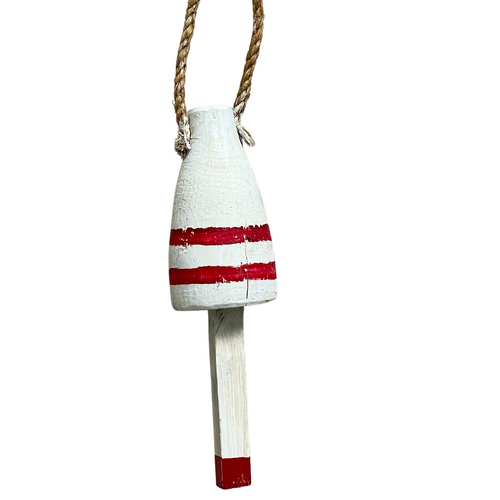 Painted Wooden Fishing Buoy with Stripes and Jute Rope Hanger - Mary B  Decorative Art
