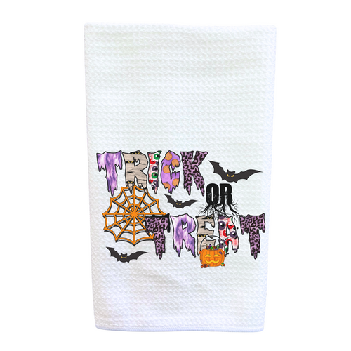 Trick or Treat Spider Web and Bats Halloween Waffle Weave Kitchen Dish Towel