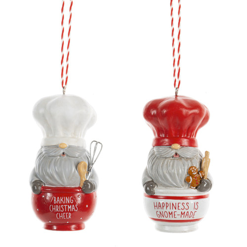 Gnome Bakers Baking Gingerbread Cookies Christmas Holiday Ornaments Set of 2