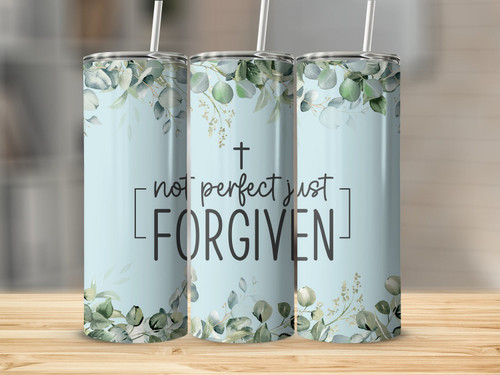 Not Perfect Just Forgiven Christian 20 Oz Skinny Metal Tumbler w/Lid and Straw