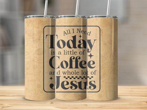 A Little Coffee and Lot of Jesus 20 Oz Skinny Metal Tumbler w/Lid and Straw