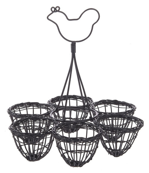 Chicken with Egg Holder Black Metal Half Dozen Kitchen Decor Mary B
