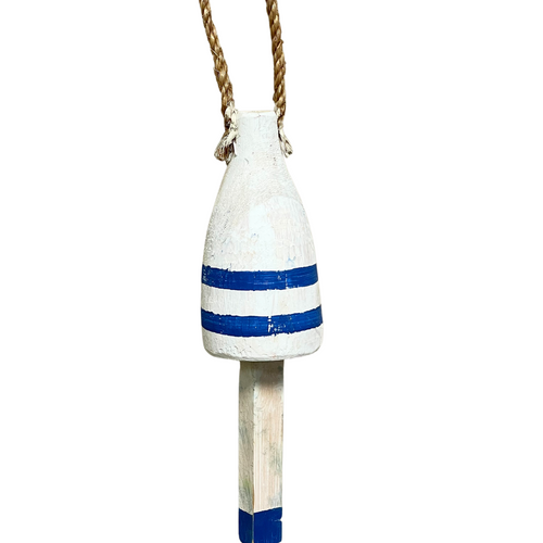 Blue and White Hand Painted Wooden Fishing Buoy with Jute Rope Hanger -  Mary B Decorative Art