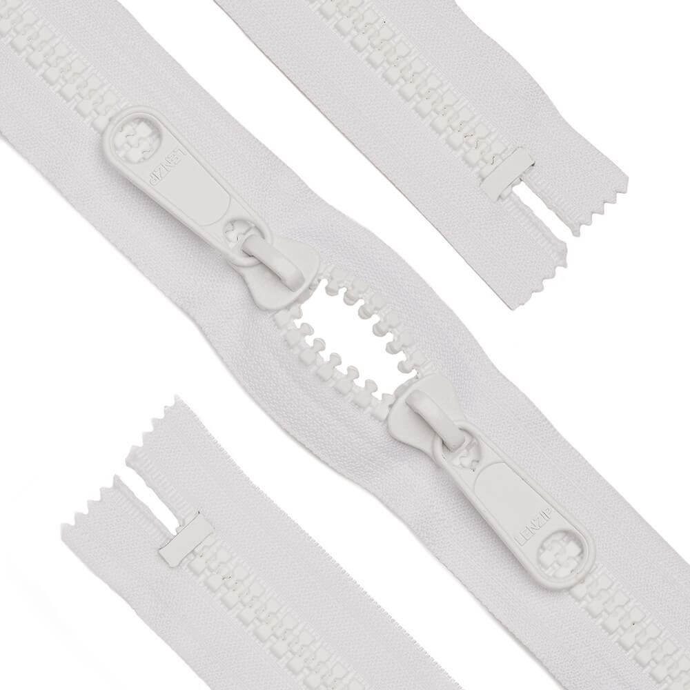 Lenzip® #10 White Bag Style Molded Tooth Zipper (Metal Single Pull Slider)
